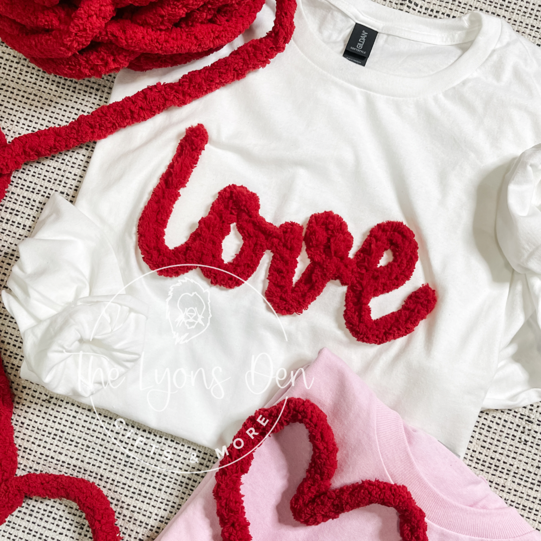 Love Red Chenille Chunky Yarn Tee