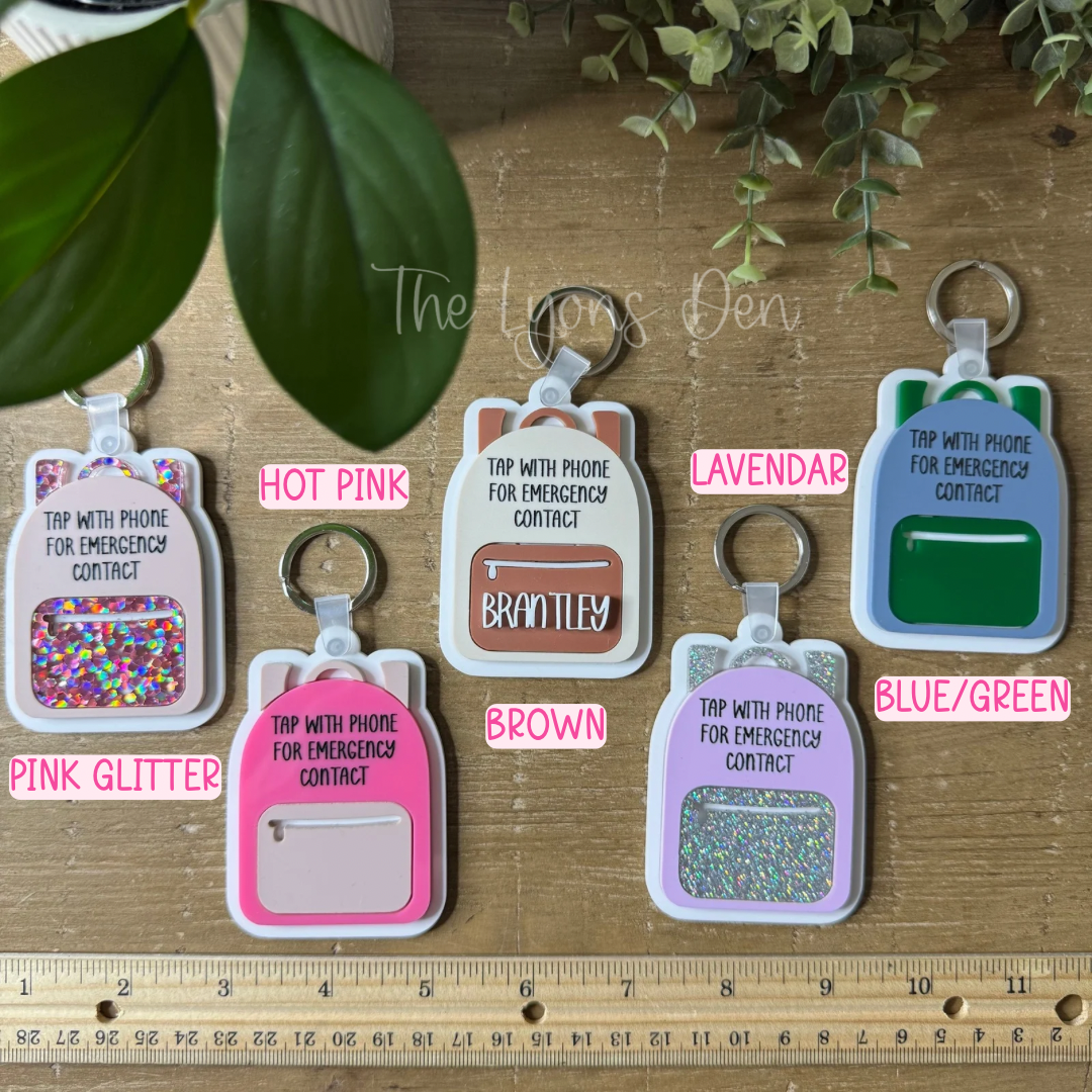 NFC Personalized Backpack Tag Programmed with Emergency Contact