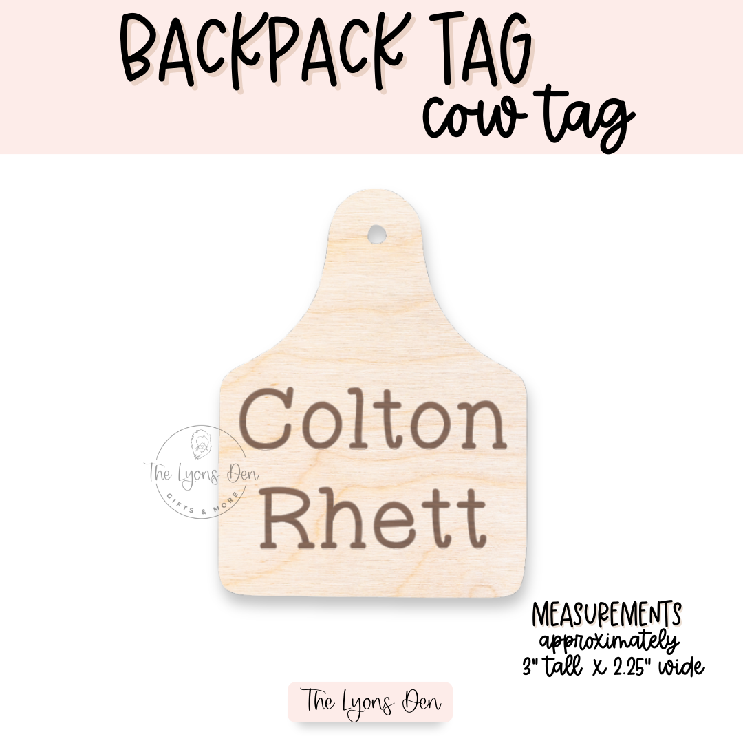 Cow Tag Wooden Backpack Tag