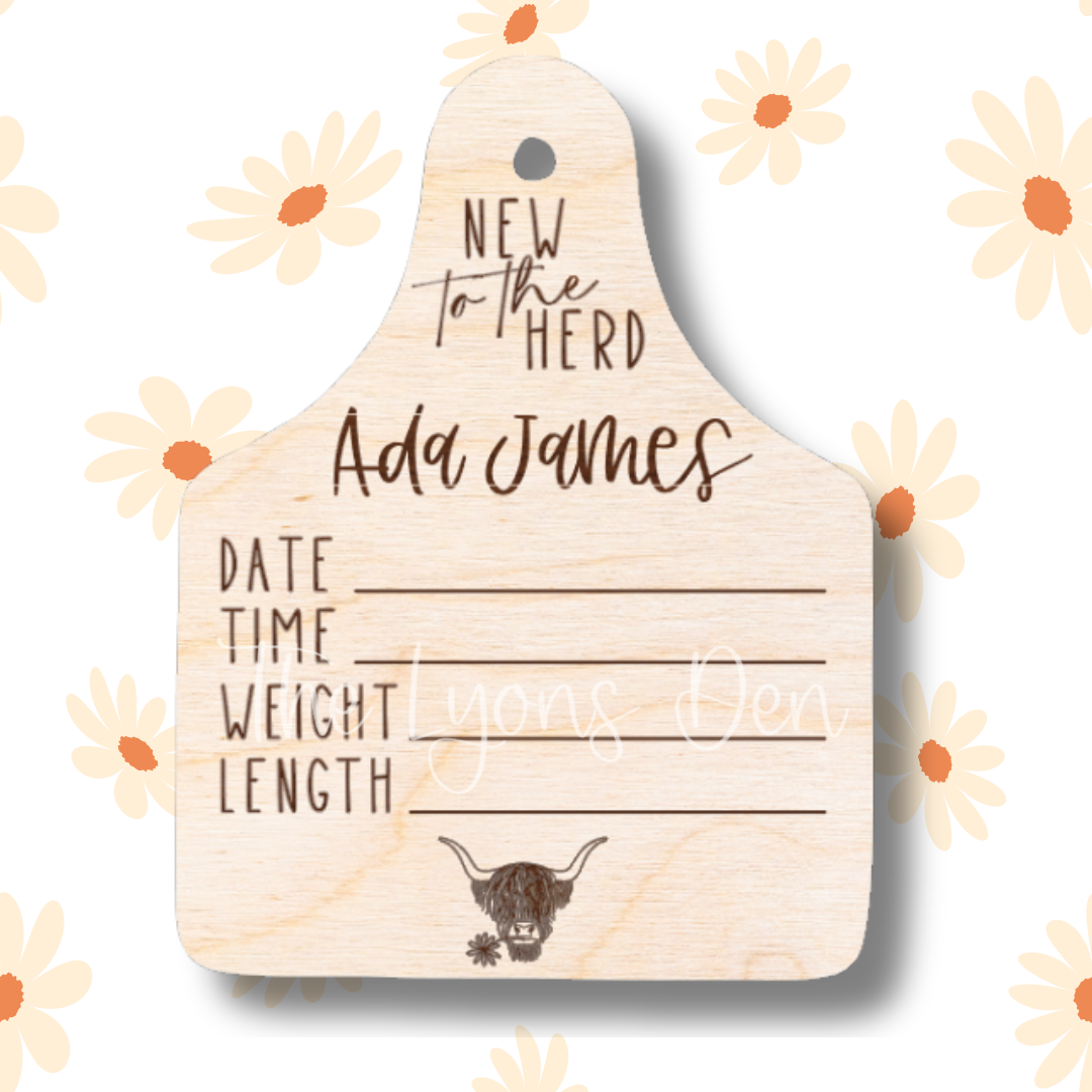 Highland Cow Daisy Birth Stat Sign