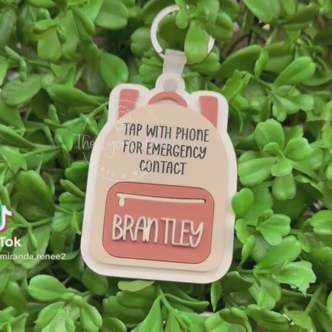 NFC Personalized Backpack Tag Programmed with Emergency Contact